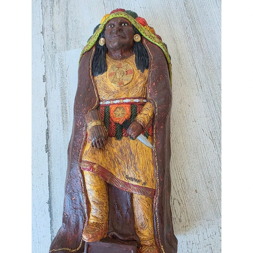 Vintage Giuseppe Indian box 1996 native American soldier headdress pencil holder